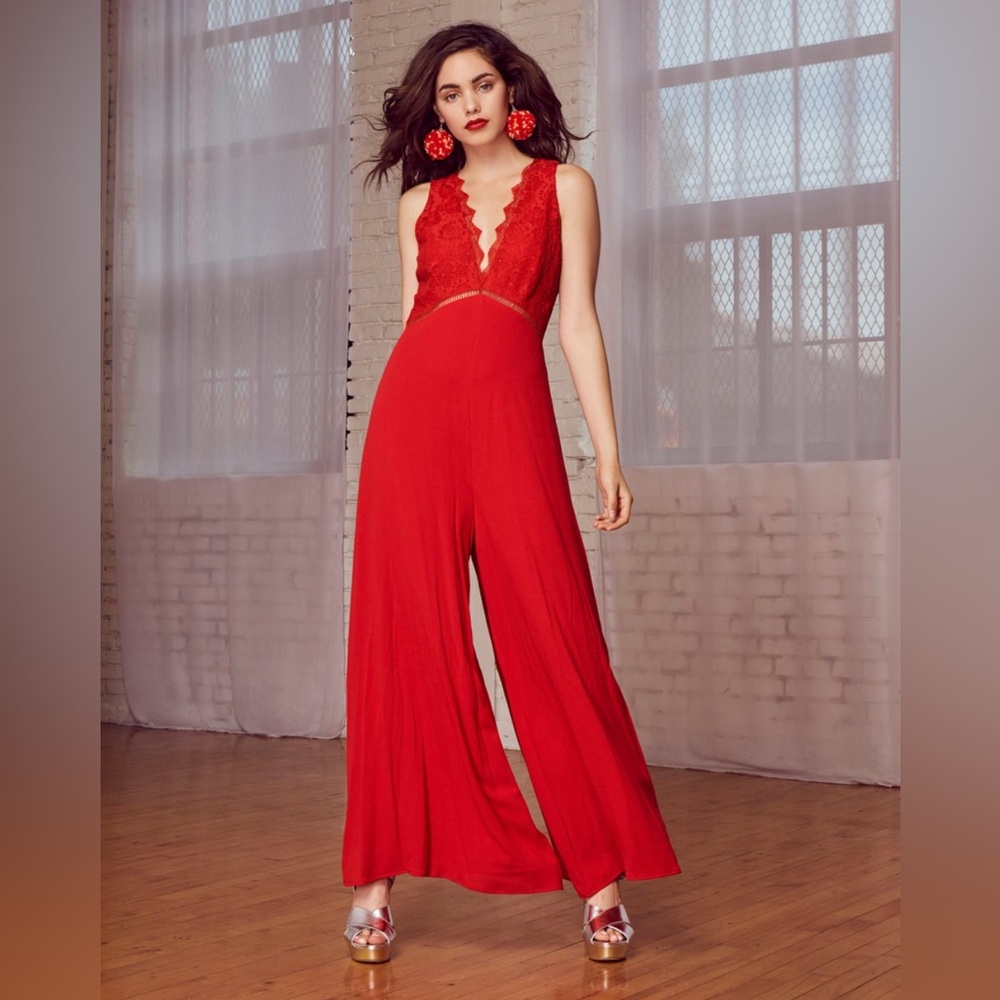 Lost + Wander Red Flowy One Piece Halter Jumpsuit